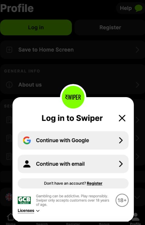 Swiper login